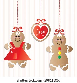 Set of 3 Gingerbread Ornaments on White Background