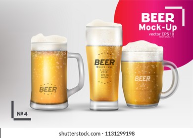 Set of 3 glasses with beer. Poster. vector background