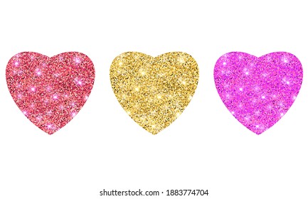 Set of 3 glitter hearts for your design.