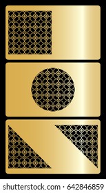 set of 3 gold color discount or business card. template for cut out. geometric ornament. vector illustration