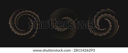 Set of 3 gold halftone dotted spiral elements