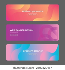 set of 3 Gradient abstract Banner ,colorful promotion web banner, Collection of horizontal  banners with pastel gradient colors, collection of gradients 