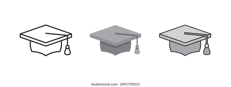 Conjunto de 3 iconos de tapa de graduación, trazo editable, estilo plano y versión de color