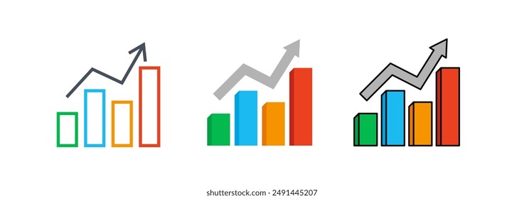Conjunto de 3 iconos de gráfico, trazo editable, estilo plano y versión de color