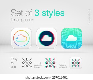 Set of 3 graphic styles for app icons. High quality design elements