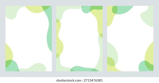 Conjunto de 3 quadros fluidos verdes em forma, ilustração vetorial
