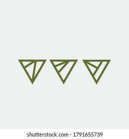 Juego de 3 verde simple triángulo de moda geométrica empresa negocios arte línea abstracto icono de diseño de logotipo