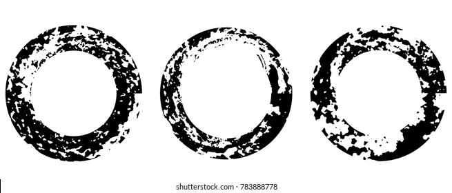 Set of 3 grunge textured abstract round frame. Vector grunge design elements logo . Vector abstract shapes. Retro round frame, frame. Vector eps 10.