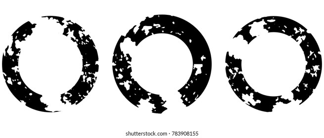 Set of 3 grunge textured abstract round frame. Vector grunge design elements logo . Vector abstract shapes. Retro round frame, frame. Vector eps 10.