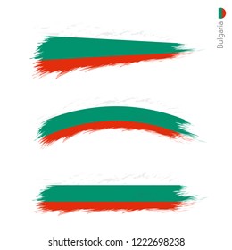 Set of 3 grunge textured flag of Bulgaria, three versions of national country flag in brush strokes painted style. Vector flags.