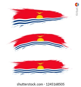 Set of 3 grunge textured flag of Kiribati, three versions of national country flag in brush strokes painted style. Vector flags.