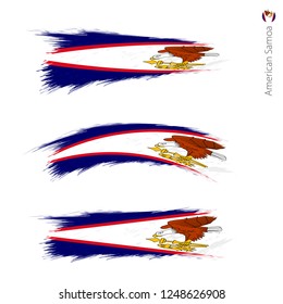 Set of 3 grunge textured flag of American Samoa, three versions of national country flag in brush strokes painted style. Vector flags.