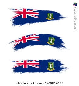 Set of 3 grunge textured flag of British Virgin Islands, three versions of national country flag in brush strokes painted style. Vector flags.