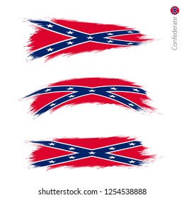 Set of 3 grunge textured flag of Confederate, three versions of state flag in brush strokes painted style. Vector flags.