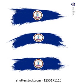 Set of 3 grunge textured flag of US State Virginia, three versions of state flag in brush strokes painted style. Vector flags.
