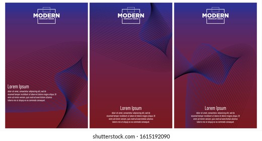 set of 3 Halftone cover page layouts vector design geometric background. Party posters set halftone gradient texture. Music flyer templates. Social media Line gradient background Retro cover pages