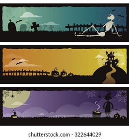 Set of 3 Halloween banners in editable vector file