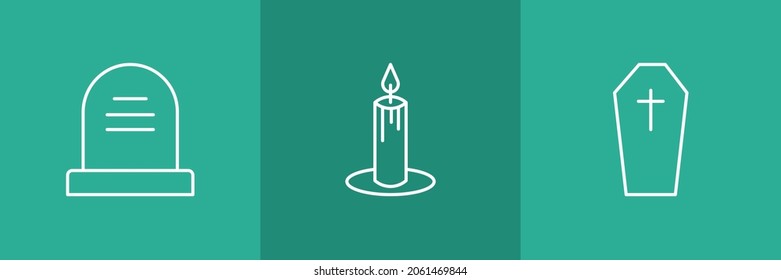 Set of 3 Halloween icons on green background.