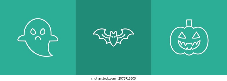 Set of 3 Halloween icons on green background.