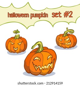 Set of 3 halloween pumpkins.  Vector illustration, EPS 10. Contains transparent objects