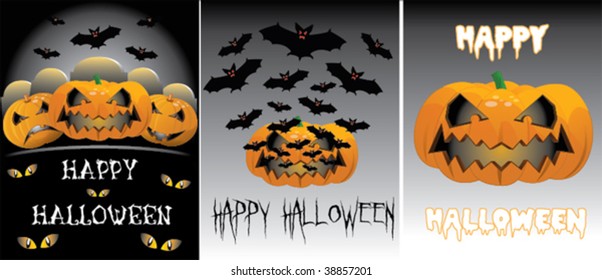 Set of 3 halloween vector card "Happy Halloween"