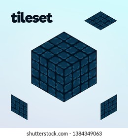 Set of 3 hand drawn stylized blue bricks seamless patterns. Endless stone vector textures for floor, ground, walls. Template design for isometric game.
