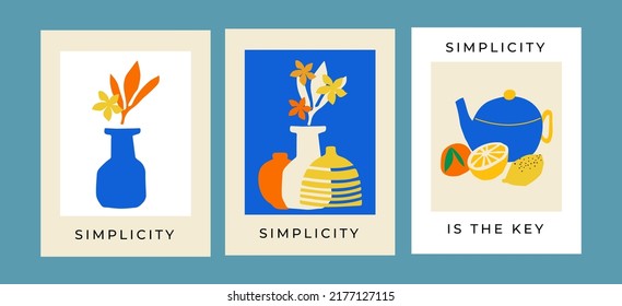 Set of 3 hand painted posters featuring a variety of ceramic vases, citrus  and plants. Perfectly combined with each other and will suit your wall. The size of each poster is 18x24