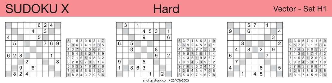 A set of 3 hard scalable sudoku X puzzles suitable for kids, adults and seniors and ready for web use, or to be compiled into a standard or large print paperback activity book.