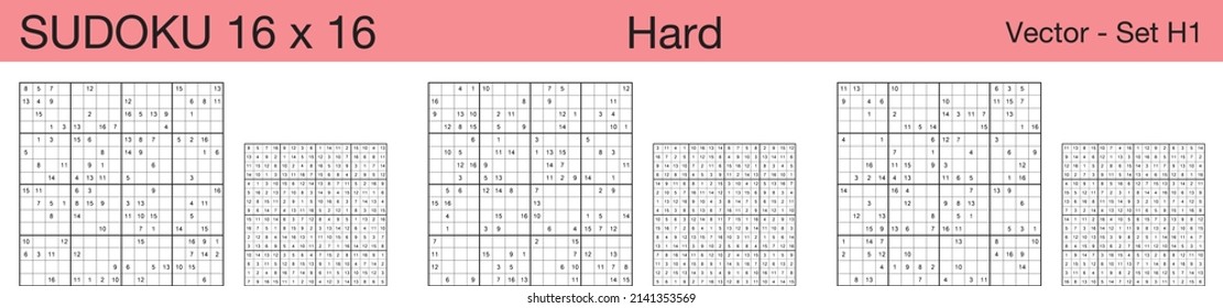 A set of 3 hard scalable sudoku 16x16 puzzles suitable for kids, adults and seniors and ready for web use, or to be compiled into a standard or large print paperback activity book.