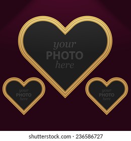 Set of 3 heart photo frames of different sizes. Vector Image for website, presentations and print design for valentines day.