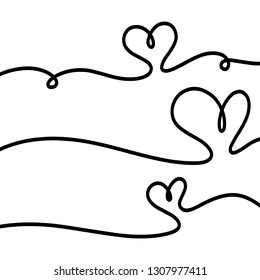 Set of 3 hearts drawn with line and isolated on background. Can be used for greeting cards, posters, or other elements. Vector Illustration EPS