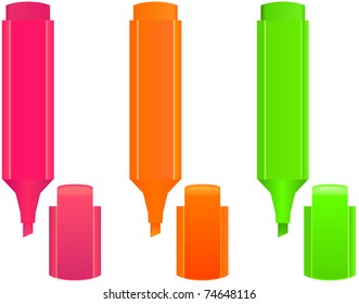 set of  3 highlighters,  different colors - vector