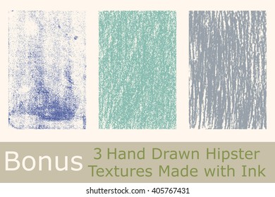set of 3 hipster textures made with ink. Vector Illustration