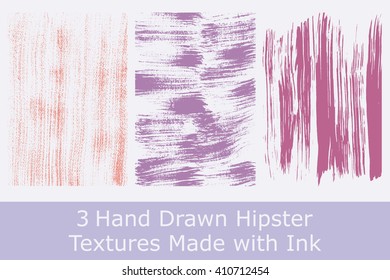 set of 3 hipster textures made with ink. Vector Illustration