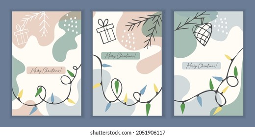 Set of 3 holiday templates for a greeting card or invitation for Christmas and New Year.