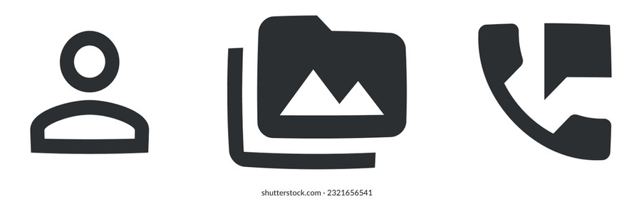 Conjunto de 3 iconos Acciones. Ilustración vectorial de iconos de línea delgada. Simple Set. Conjunto de símbolos lineales. Paquete de iconos finos rellenos. UI de usuario