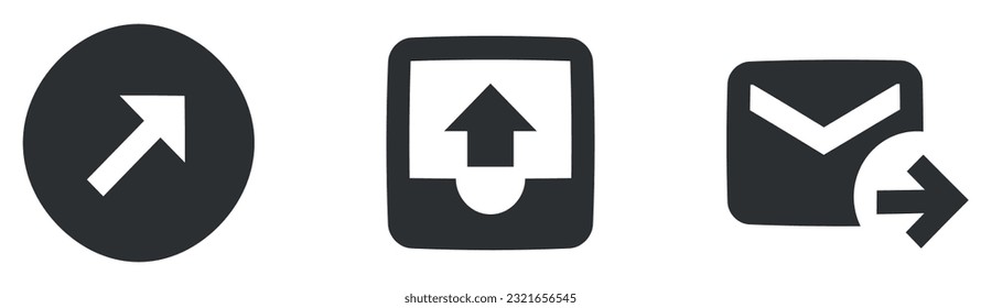 Set von 3 Symbolaktionen. Vektorgrafik von Dünnzeilensymbolen. Einfache Menge. für mobile und Web. Das große UI-Icon-Set. UI und UX