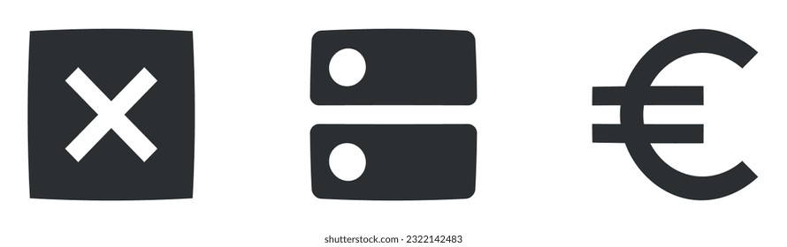 Conjunto de 3 iconos Acciones. Un conjunto de iconos vectoriales. Contorno a signos aislados. para móviles y web. Gran conjunto de iconos de la interfaz de usuario. Ilustración del vector