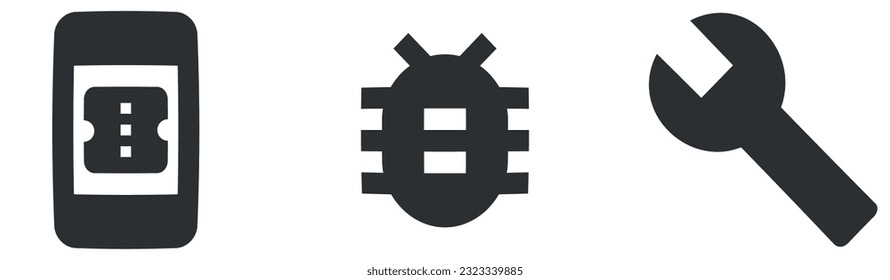 Set of 3 icons Actions. A set vector icons. Set Quality icon. Linear symbols set. Big UI icon in a flat design. UX UI