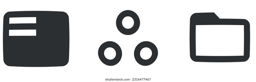 Conjunto de 3 iconos Audio y Video. Iconos modernos de línea delgada. Icono de Establecer calidad. Conjunto de símbolos lineales. Un gran icono de interfaz de usuario en un diseño plano. Ilustración del vector