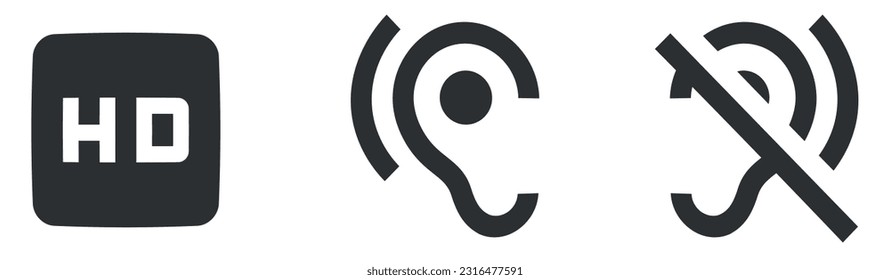 Set of 3 icons Audio and Video. Line icons collection. Outline isolated signs. for mobile and web. Big UI icon set. UX UI