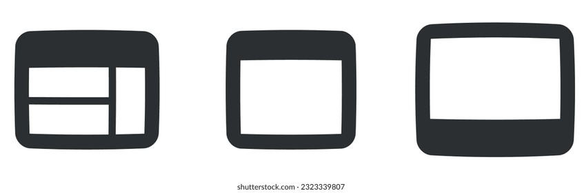 Set of 3 icons Audio and Video. Creative business solutions icon set. Set Quality icon. Linear symbols set. Big UI icon in a flat design. UI and UX