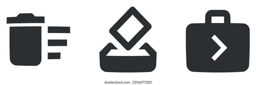 Conjunto de 3 iconos Contenido. Conjunto de iconos de soluciones empresariales creativas. Icono de Establecer calidad. para móviles y web. Paquete de iconos finos rellenos. UI de usuario