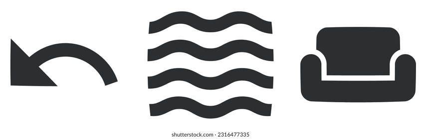 Conjunto de 3 iconos Contenido. Iconos modernos de línea delgada. Icono de Establecer calidad. Conjunto de símbolos lineales. Un gran icono de interfaz de usuario en un diseño plano. Ilustración del vector