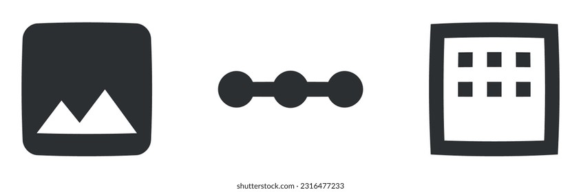 Set von 3 Symbolen Editor. Kollektion von Symbolen für Linien. Umrissschilder einzeln. für mobile und Web. Das große UI-Icon-Set. UX-Benutzeroberfläche