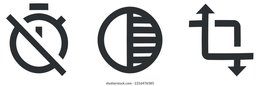 Conjunto de 3 iconos Imagen. Un conjunto de iconos vectoriales. Contorno a signos aislados. Conjunto de símbolos lineales. Un gran icono de interfaz de usuario en un diseño plano. UI y UX