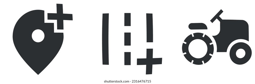 Set of 3 icons Maps. Line icons collection. Outline isolated signs. Linear icons set. Thin filled icons pack. UX UI