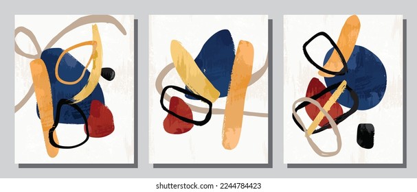 Set 3 Illustrationen Vektorgrafik EPS Druckhandzeichnung abstrakte Formen Geometrie zeitgenössische Ästhetik Mitte des Jahrhunderts moderne skandinavische nordische Design-Stil skandinavische moderne Kunst
