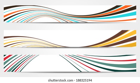 Conjunto de 3 banners aislados con ondas en colores vintage