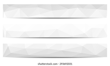 Set of 3 isolated low polygonal greyscale full banners